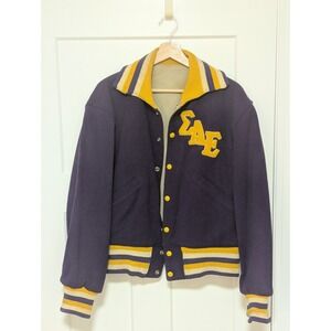 Vintage SAE Fraternity Varsity Jacket Purple Gold Wool Letterman Coat 1950s–60s
